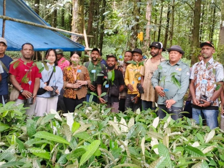 Plt. Kepala Dinas Perkebunan Fakfak, Widhi Asmoro Jati, ST, MT, hadir bersama Tim Gerakan Tanam Kebun (Gertak) dan tim BNI Fakfak untuk mendampingi proses penyerahan 1.400 bibit pala tomandin kepada Kelompok Tani Uhkanda Kampung Tetar.